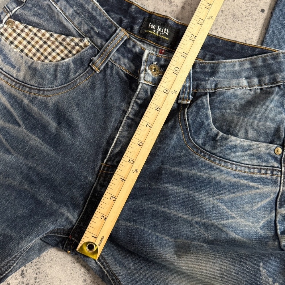 Lee Leith Men Distressed Whiskered Straight Leg Jeans Blue 31 32 Gingham Detail - Picture 8 of 9